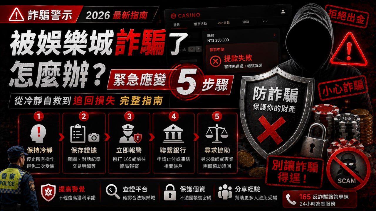 被娛樂城詐騙了怎麼辦？緊急應變5步驟——從冷靜自救到追回損失完整指南（2026）